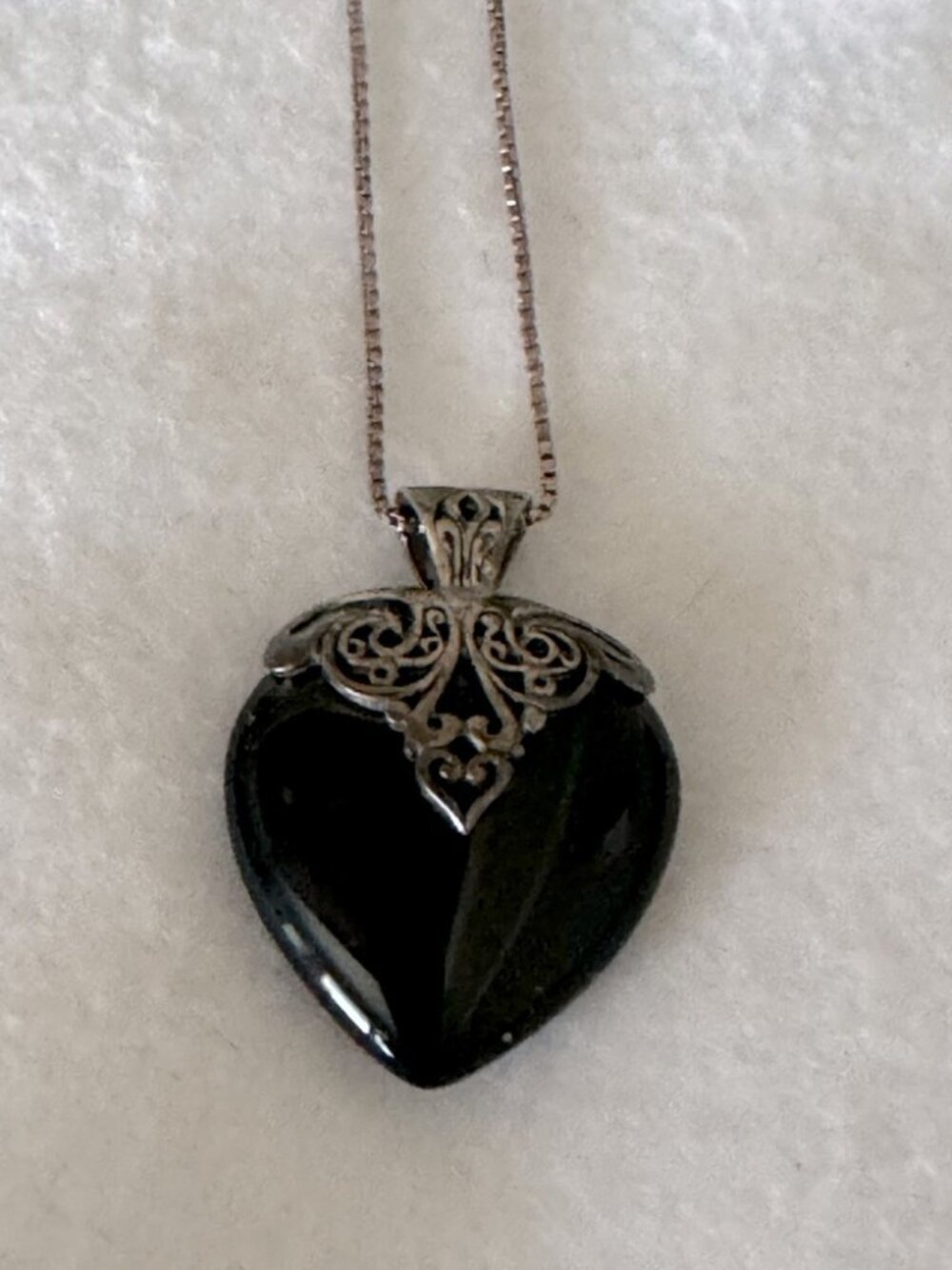 925 Silver Necklace w/Black Heart Pendant